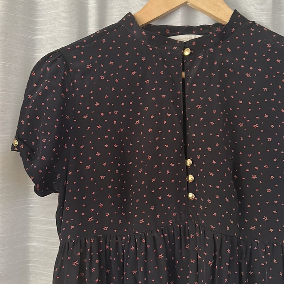 Corey Lynn Calter Black Silk Red Star Print Babydoll Dress sz 6 - Picture 2 of 6